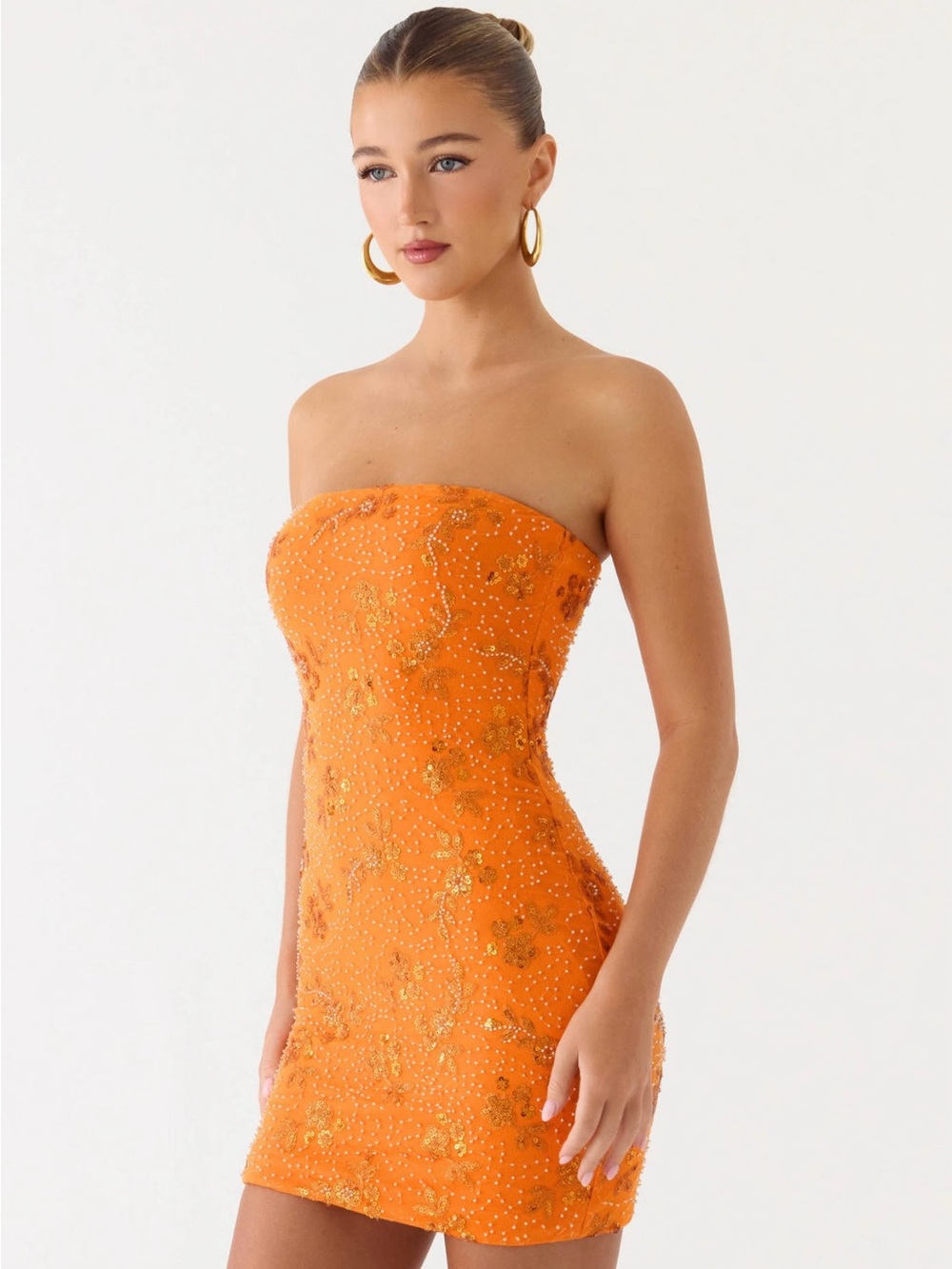 NWT Peppermayo Push Back Beaded Sequin Mini Dress Orange Small US 4 - Picture 3 of 7